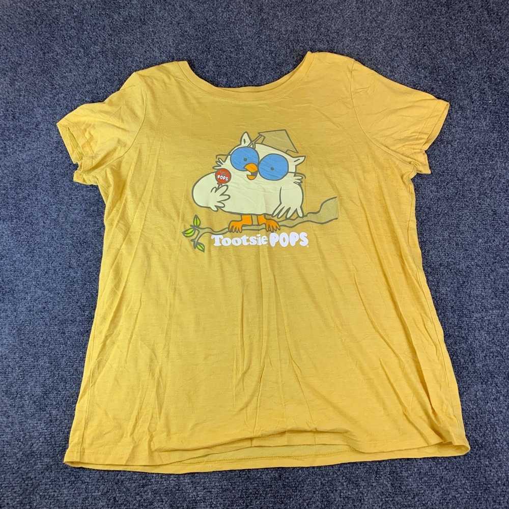Tootsie Roll Mr Owl T-Shirt Womens 2 Yellow Good Graphic Cap Sleeve Tee